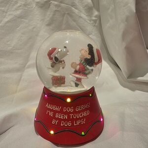 PEANUTS Christmas Snow Globe AAUGH! DOG GERMS I Saw Mommy Kissing Santa Claus